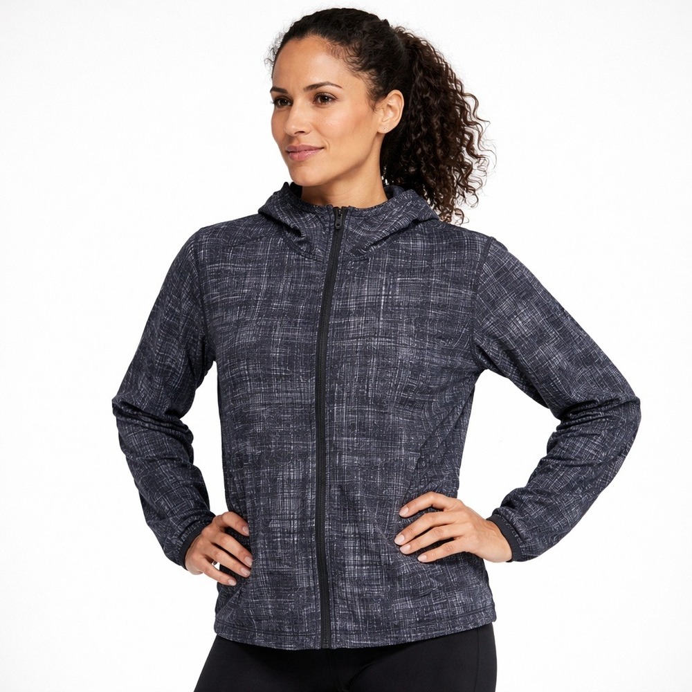 NWT Hind Ladies Running Jacket Black‎ Purple Full Zip Hooded Women's Large
